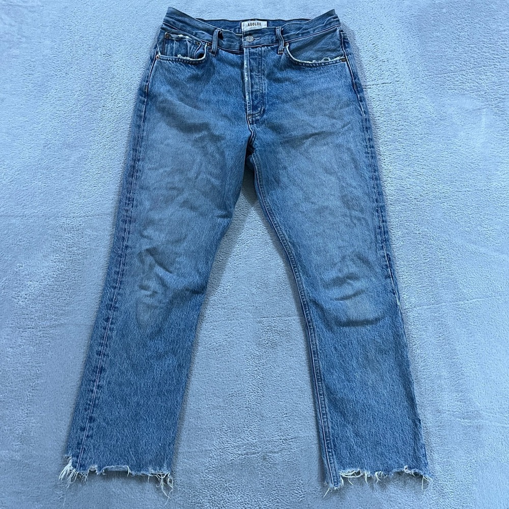 AGOLDE Riley Crop Jeans Womens 28 Blue Button Fly Straight High Rise Western Y2K